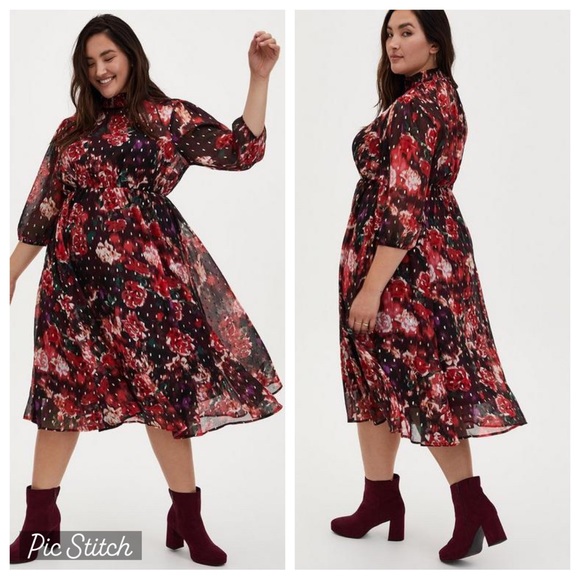 torrid Dresses & Skirts - Torrid mock neck chiffon floral midi dress